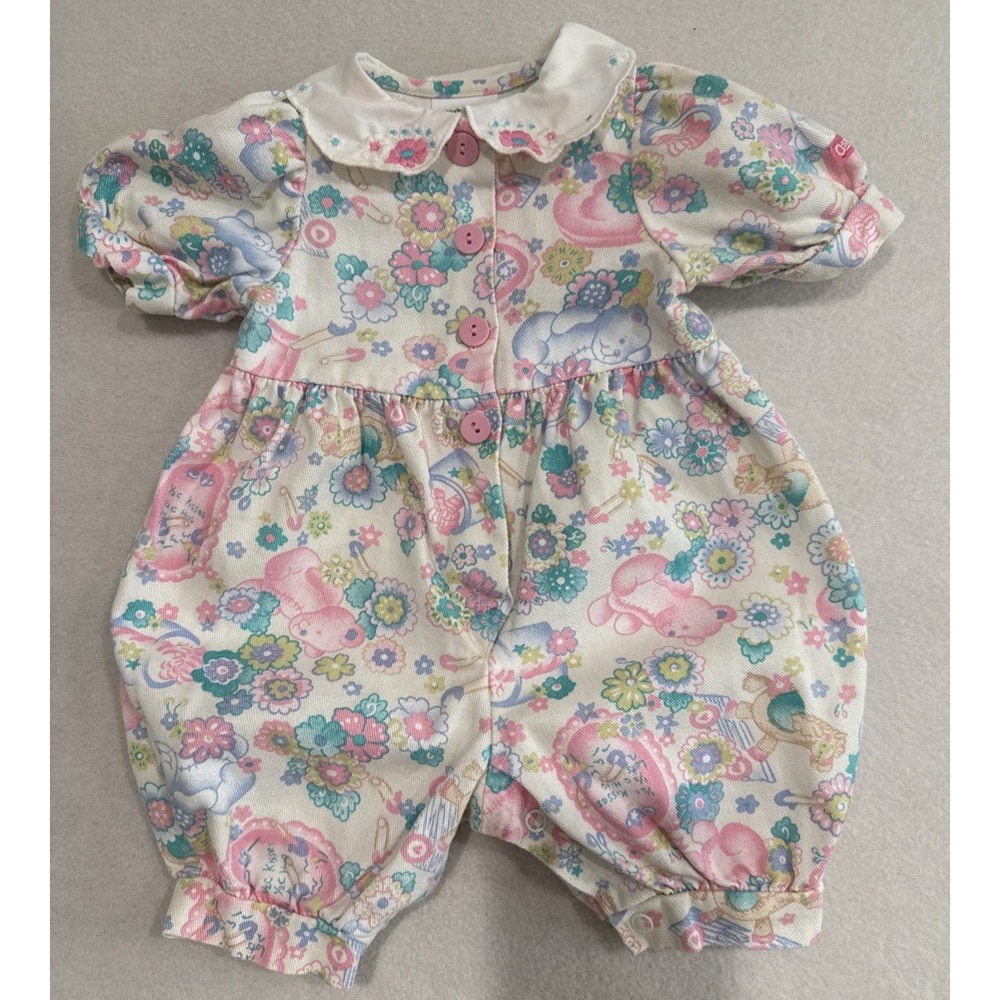 Vintage Oshkosh Bubble Romper Denim 3-6 Months Girls Pastels 1980s 1990s Pink